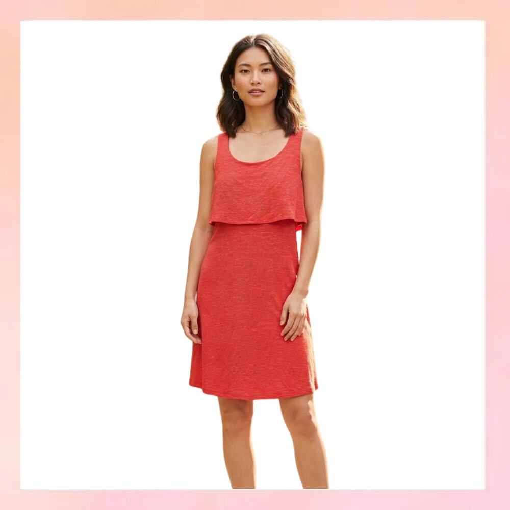 Cabi Red Heathered Layered Tank Dress Size Medium Keyhole Back Midi Sundress